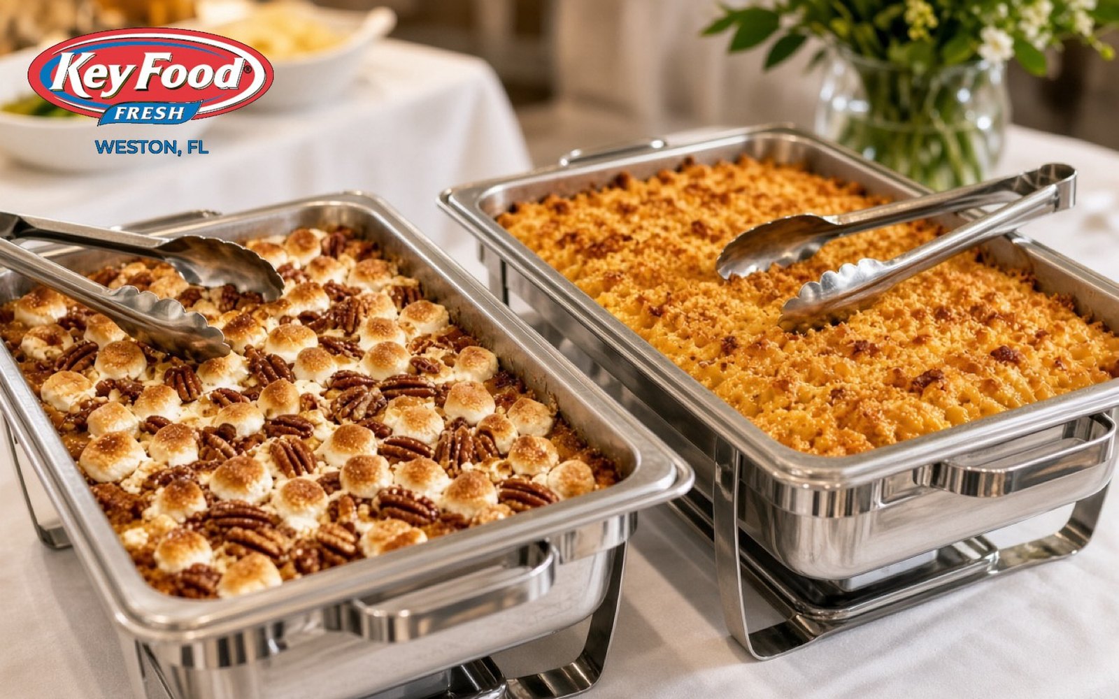Sweet potato casserole and macaroni and cheese