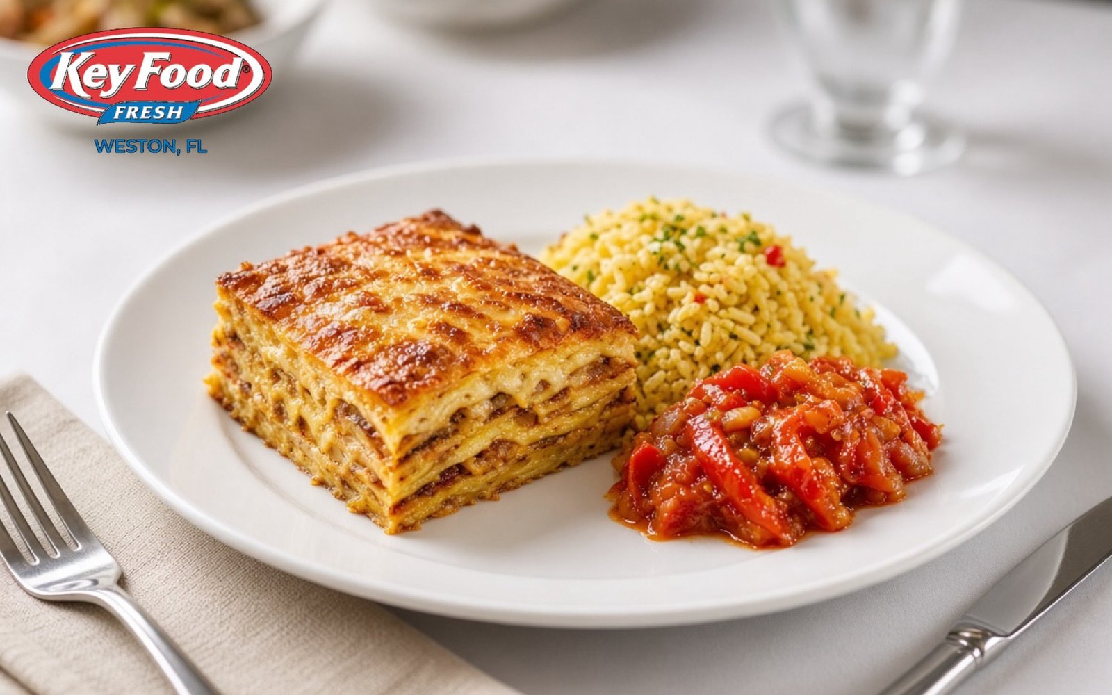Lasagna plate with rice and peppers